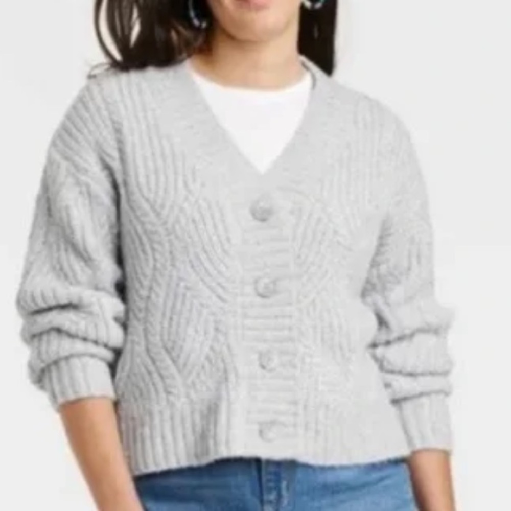 Universal Thread Cardigan Medium Silver Gray Lure… - image 15